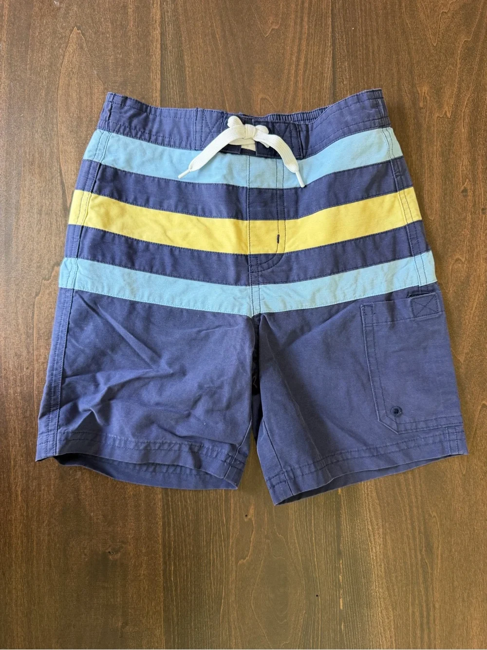 Janie and Jack Navy Swim Trunks with Light Blue and Yellow Stripes
